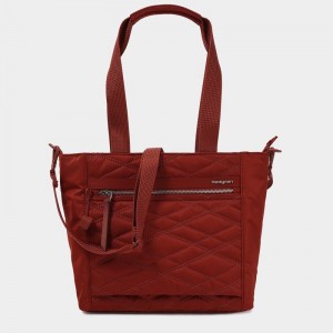 Red Brown Women's Hedgren Zoe Medium Rfid Tote Bags | KWZ377AB